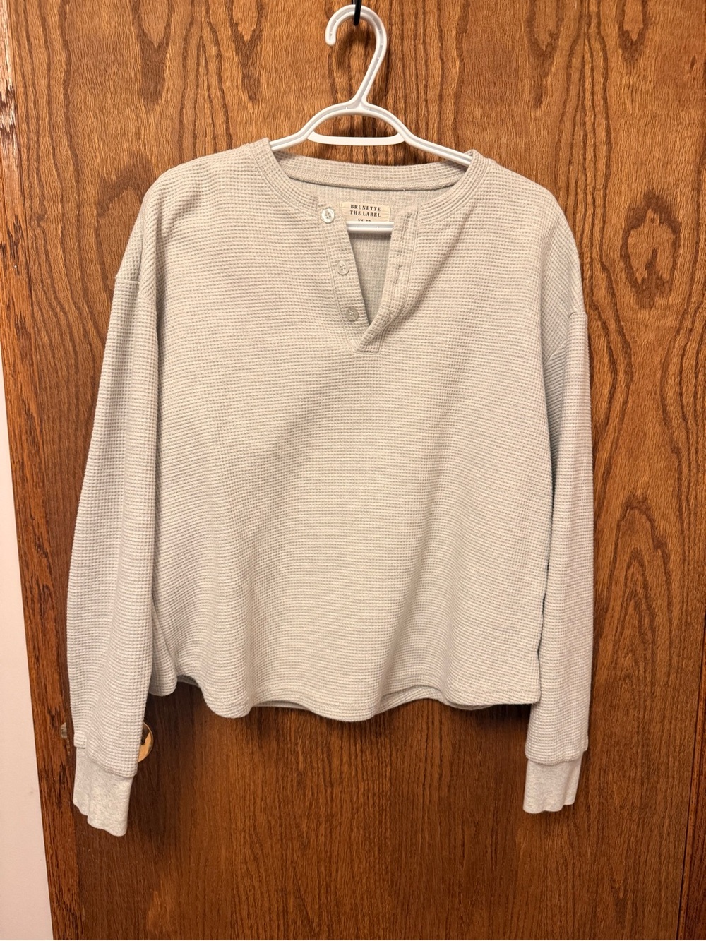 Brunette The Label Light Gray Waffle Henley Long Sleeve